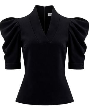 Julia Allert V-Neck Puff Sleeve Top - Black