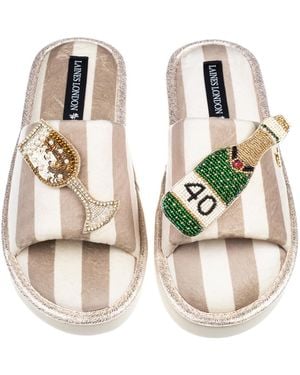 Laines London Neutrals Flatform Stripe Open Toe Slippers With Champagne 40Th Birthday Brooches - White