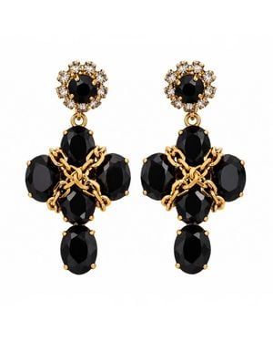 Vstyle Crystal Chain Statement Earrings - Black