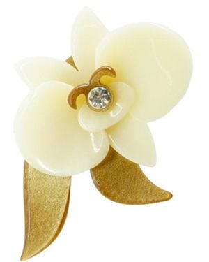 Gissa Bicalho Handmade Acrylic Brooch Orchid And Leave Cream - Yellow