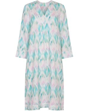 NoLoGo-chic Ikat Multi Picot Dress Linen Aqua - Blue