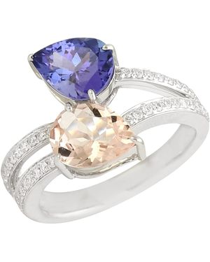 Artisan Tanzanite & Mix Stone Pave Diamond Bypass Ring - Metallic