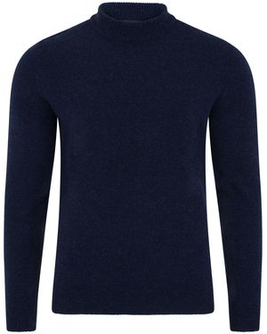 Paul James Knitwear Lambswool Arden Narrow Mock Turtle Neck Jumper - Blue