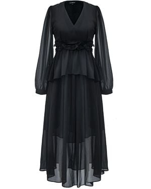 Smart and Joy Long Ruffle Chiffon Dress - Black