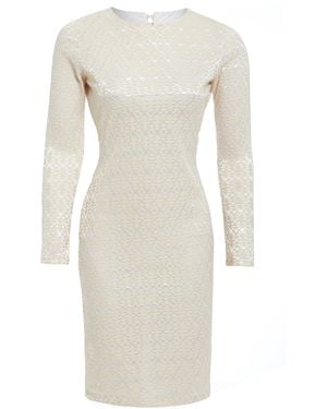 Sarvin Neutrals Ivory Long Sleeve Backless Dress - White