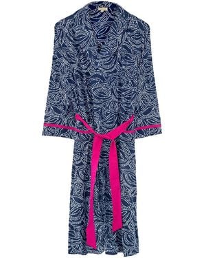 Inara Indian Cotton Starry Night Print Robe - Blue