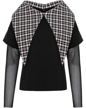 Larisa Dragna Chest Cotton Blouse With Detachable Collar - Black
