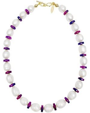 Farra Natural Cultured Freshwater Pearls With Gemstone Necklace - Multicolour