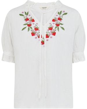 Sugarhill Angelique Shirred Top Off, Wild Strawberry - White