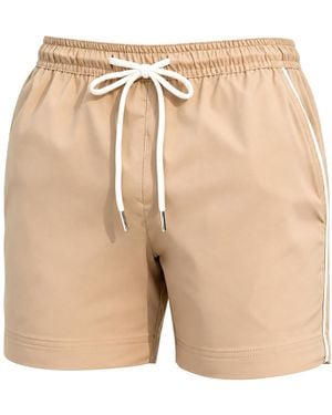 Vayla Neutrals Mocha Plain Tailored Swim Shorts With Contrast Piping - Natural