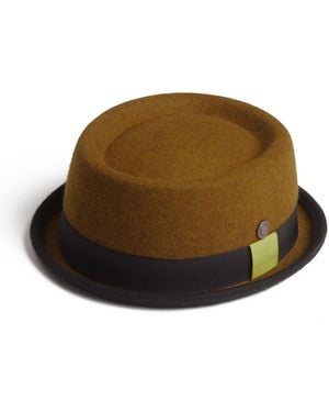 Dasmarca Hats Tony Mustard Felt Skimpy Brim Short Brim Rude Boy Mod Style Porkpie Hat - Brown