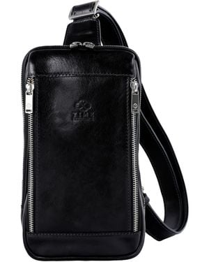 Time Resistance Leather Sling Bag Chest Bag - Black