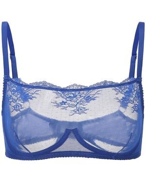 Amour D'agnette Kim High-Neck Sheer Lace Underwire Bra - Blue