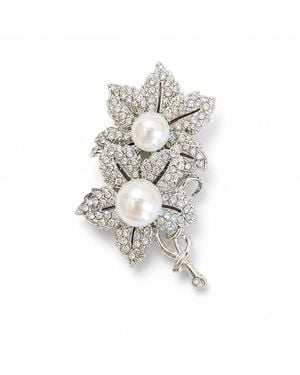 Nuvv Collection Neutrals Pearl & Crystal Floral Brooch – Vintage Inspired Statement Pin - White