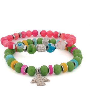 Ebru Jewelry Spring Vibes Angel Charm Colorful Protection Bracelet Set - Green