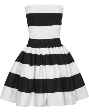 London Atelier Byproduct Wide Stripes Smocked Mini Strapless Dress - Black