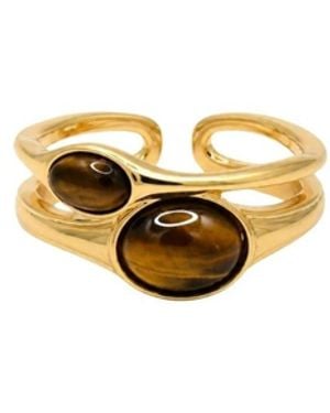 Uchi and Soto Nekomeishi Tiger's Eye Stone Stacking Ring - Metallic