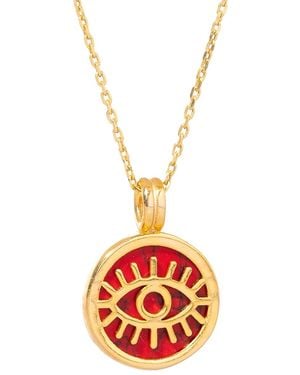 Ebru Jewelry Coral & Round Evil Eye Pendant Talisman Necklace - Pink