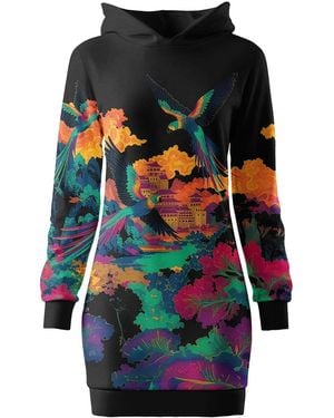 Aloha From Deer Asian Parrots Oversize Hoodie Dress - Black