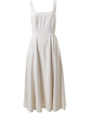 Louche Baya Linen Mix Square Neck Midi Dress - White