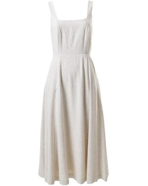 Louche Baya Linen Mix Square Neck Midi Dress - White
