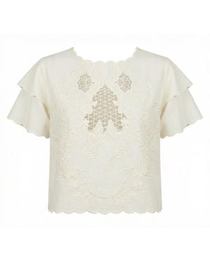 Nooki Design Tate Embroidered Cutout Blouse-Ecru - White