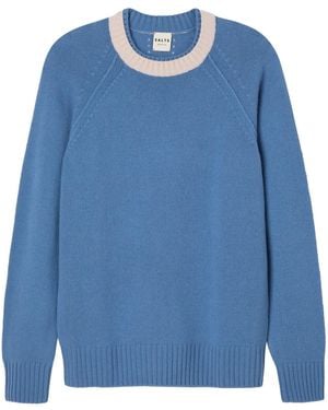 Salts Cashmere Double Neck Trim Crew Neck Jumper - Blue