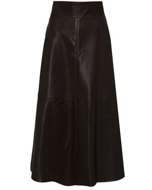 The Extreme Collection Midi Mocha Skirt With Faux Leather And Flattering High Waist - Black