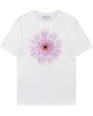 Sour Figs Lilac Gerbera Print T-Shirt - White