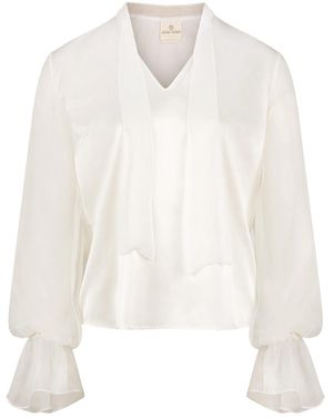 Gunda Hafner Ltd Cream Silk Blouse With Sheer Sleeve - White