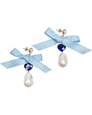 Farra Baroque Pearl With Lapis And Silk Bowknot Earrings - Blue