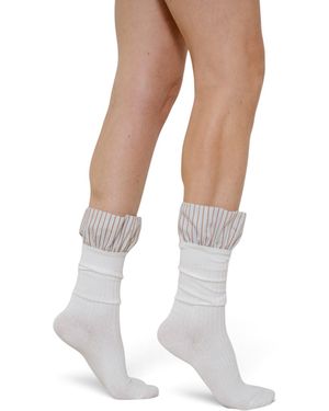 HIGH HEEL JUNGLE by KATHRYN EISMAN Lauren Pinstripe Cuff Socks - White