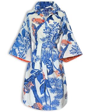 Pick Happy Kimono Dress Owl Animal Print Cotton - Blue