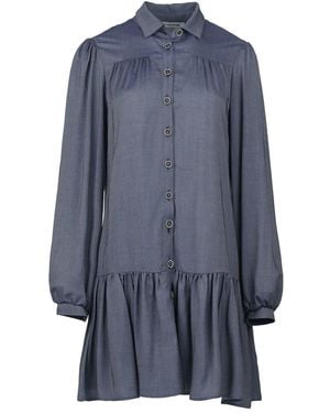 Conquista Denim Style Dress With Buttons - Blue