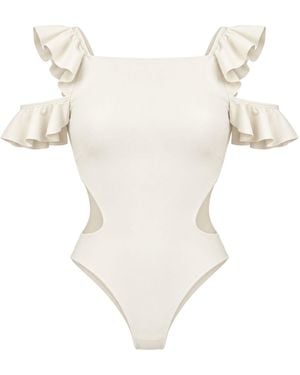 Rive & Rituel Charmaine Ivory Frill Bodysuit - White