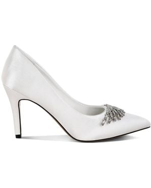 Rag & Co Rhodolia Diamante Brooch Detail Satin Court Shoes - White