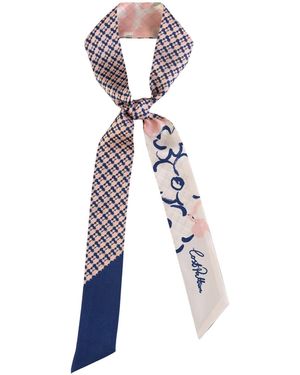 Lost Pattern Floral Houndstooth Silk Skinny Scarf - Blue