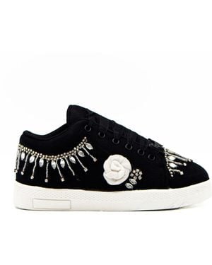 Rettrose Skylar Luxury Canvas Handmade Embellished Tennis Shoe - Black