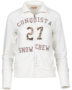 Conquista Neutrals Long Sleeve Ecru Cardigan With Print & Embroidery Detail - White