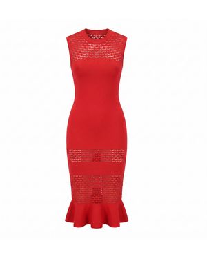 Modenaire Sleeveless Knit Midi Dress With Mesh Detail - Red