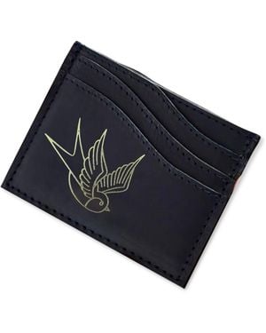 VIDA VIDA Swallow Tattoo Leather Card Holder - Blue