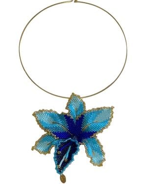 Iliana Arrazola Orchid Choker, Baby And Cobalt, Glass Beads, Beaded Jewellery - Blue