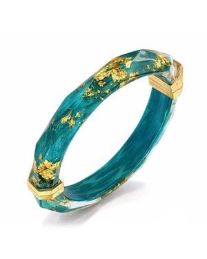 Gold & Honey 24K Leaf Lucite Bangle - Blue
