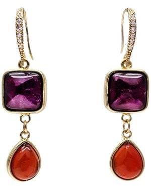 Farra Natural Garnet With Agate Dangle Earrings - Red