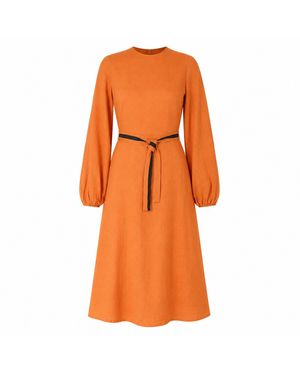 Gunda Hafner Ltd Cotton Viscose Long Sleeve Dress With Embroidered Belt - Orange