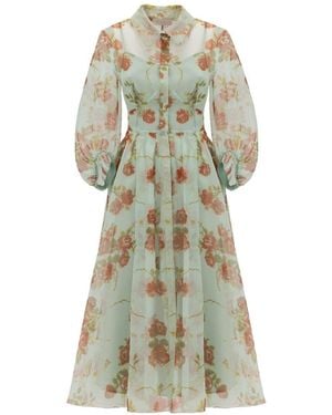 Georgette Garden Poem Floral Dress - Green