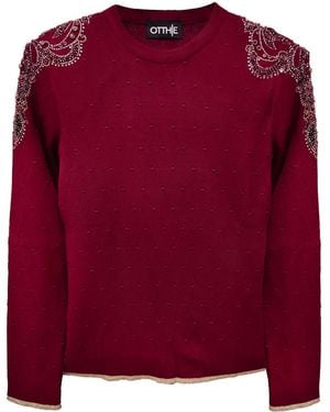 Otthie Christmas Burgundy Embellished Knit Sweater - Purple