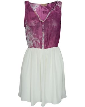2KStyle Tropic V-Neck Chiffon Skater Mini Dress - Purple