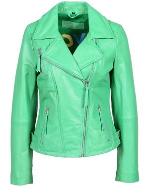 Freaky Nation Leather Biker Jacket Meadow - Green