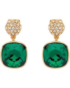 Emma Holland Jewellery Emerald Cushion Crystal Drop Clip Earrings - Green
